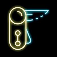 Neon icon of a smart speaker voice assistant sending a signal vector