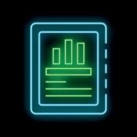 Neon icon of a tablet showing growing statistics on its screen vector