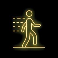 Neon sign of a person walking in hurry on black background vector