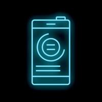 Neon smartphone showing loading symbol on black background vector