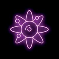 Neon atom icon glowing on dark background vector