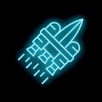 Neon blue spaceship taking off leaving a trail in space vector