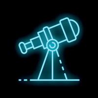 Neon icon of telescope standing on tripod for watching stars and planets vector