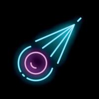 Neon style icon of a comet flying through space with a tail vector