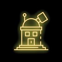 Neon yellow observatory building with telescope exploring space vector