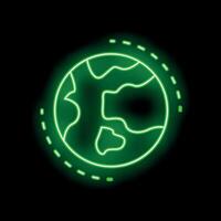 Green neon sign depicting planet earth rotating on black background vector