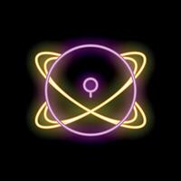 Neon atom icon glowing on dark background vector