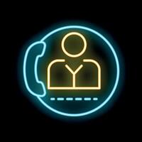 Neon icon of a phone call with a businessman inside a rounded square vector