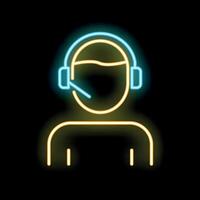 Neon icon of customer support operator wearing headset speaking on microphone vector