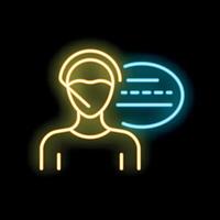 Call center operator talking with customer using headset neon light style icon vector
