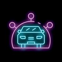 Neon icon of self driving autonomous driverless car using sensor network vector