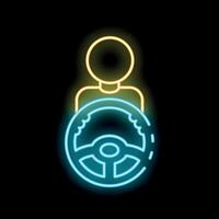 Glowing neon line driver icon isolated on black background vector illustration