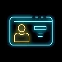 Glowing neon line icon of a driver's license with personal data vector