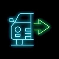 Neon icon of a car going right with an arrow pointing the direction vector
