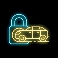 Neon icon of a locked car representing vehicle security vector