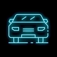 Neon sign showing modern car front view on black background vector