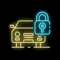 Neon icon of a locked car representing vehicle security vector