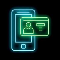 Neon icon of smartphone showing user profile information vector