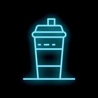 Glowing neon icon of a disposable coffee cup with a lid and straw on a black background vector