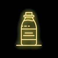Glowing neon line bottle of water icon isolated on black background vector illustration
