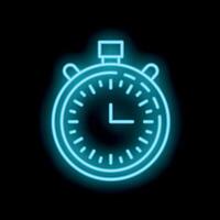 Neon stopwatch glowing on black background representing time passing vector
