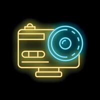 Neon icon of a camera recording showing data storage representing digital content creation vector