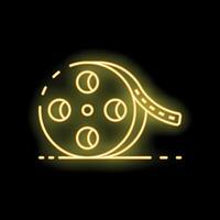Yellow neon sign of film reel on dark background vector