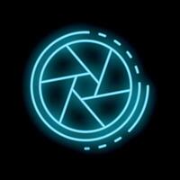 Neon icon of camera shutter aperture diaphragm glowing vector