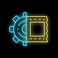 Neon icon of gear and cpu processor combining technology and processing power vector