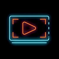 Neon sign depicting a video player with play button in focus vector