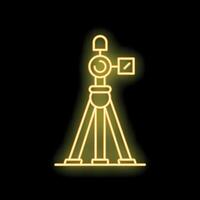 Neon icon of surveyor's geodetic level on tripod on black background vector