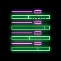 Glowing neon sign of loading bars progressing toward completion vector