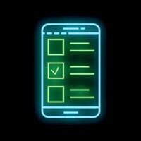 Neon green checklist on smartphone screen displaying accomplished task vector