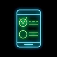 Neon green online survey on smartphone screen glowing on black background vector