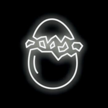 Neon egg hatching with broken shell on black background vector