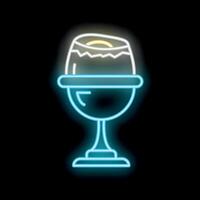 Glowing neon line icon of boiled egg in egg cup on black background vector