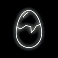 White neon sign depicting a cracked egg on black background vector