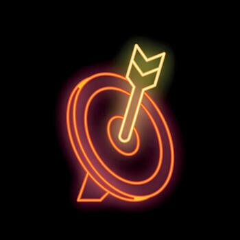 Neon sign representing hitting the target with an arrow vector