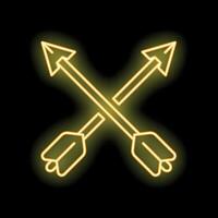 Two crossed arrows forming an x neon sign on black background vector