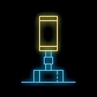 Neon sign depicting smartphone on stand with blank screen for your text on black background vector