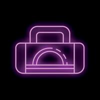 Bright pink neon icon of a toolbox on black background vector