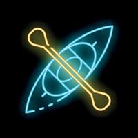 Neon sign showing kayak with paddle for river rafting or canoeing vector