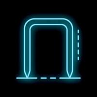 Blue neon staple icon glowing against dark background vector