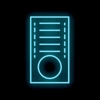 Blue neon computer case icon glowing against a black background vector