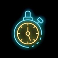 Neon stopwatch icon glowing on black background vector