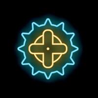 Neon icon of a gear or cogwheel rotating clockwise vector