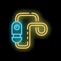 Neon icon representing video surveillance system with camera and cables vector