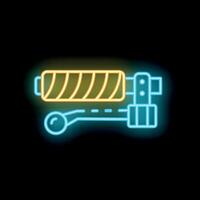 Neon icon of industrial textile machine for fabric production showing bobbin with yarn or thread vector