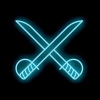Two crossed swords neon sign glowing on dark background vector