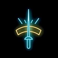 Glowing neon line icon of a fencing sword, representing the olympic sport of fencing vector